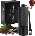 Manual Coffee Grinder Gift Box Non-Detachable Stainless Steel Conical Burr Aluminum Coffee Bean Grinder with 25 Grinding Settings Cleaning Brush Grindable Espresso Moka Pot for Camping Black