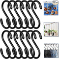 Vinyl Coated S Hook, Hanging Plants,Non Slip,Small Rubber Coated Steel Metal Black Closet S Hook for Hanging Jeans Plants Jewelry Pot Pan Cups Towels (12, 3 Inch+Black + Vinyl Coating)