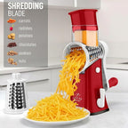 Zulay Kitchen Rotary Cheese Grater 5 Blade Cheese Shredder - Manual Hand Crank Cheese Grater With Reinforced Suction & 5 Interchangeable Drums - Easy to Use, Vegetable Chopper Round Mandoline Slicer