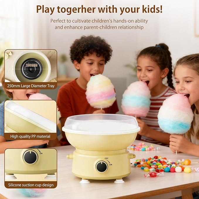 Cotton Candy Machine for Kids & Family, Mini Cotton Candy Maker with 10 Sticks & Sugar Scoop, Home Birthday Family Party Christmas Gift