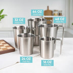 Newness 5 Pack Stainless Steel Measuring Cups Set (3 Marking Including Cup/ML/Oz Scale)(2, 3, 4, 6 & 8 Cup) Metal Measuring Cup with Handle For Prepping, Baking and Cooking, Dishwasher, Microwave Safe