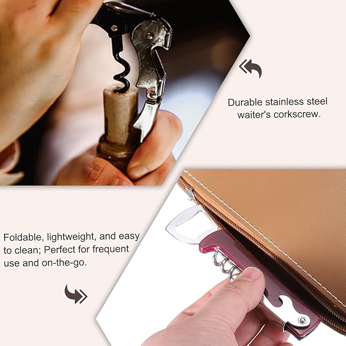 uxcell 2 Pcs Wine Opener, Bottle Opener Keychain, Durable Stainless Steel Waiter's Corkscrew, Compact All-In-One Home Bar Tool for Bar, Party, Wedding, Home, Travel, Dark Red