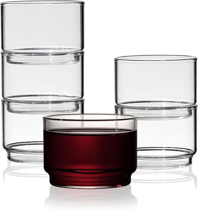 Viski Bodega Glasses - Stackable Drinking Glasses Set - Modern Glassware for Wine and Cocktails - 7oz Set of 6