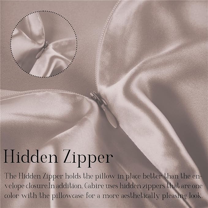 Mulberry Silk Pillow Cases Set of 2, Both Sides Real Silk Pillow Cover for Hair and Skin Prevent Acne Pillowcase Organic Silk Pillowcase 2 Pack with Hidden Zipper, Apricot Grey, Queen (20"×30")