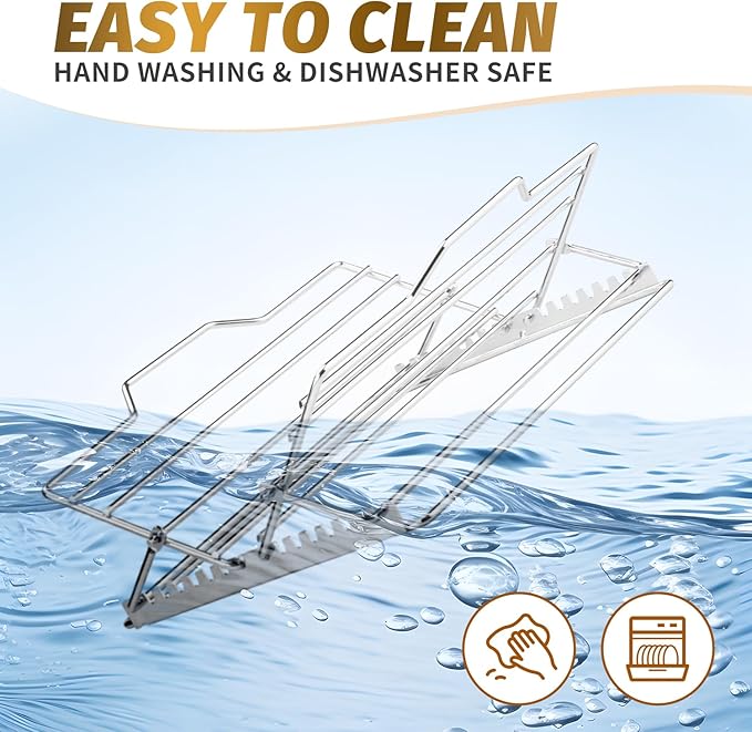 Adjustable Chicken Roasting Rack,Non-Stick Roasting and Cooling Rack, Stainless Steel Foldable Roasting Rack,V-Shaped Stand for Turkey Chicken Includes basting Brush (Silver)