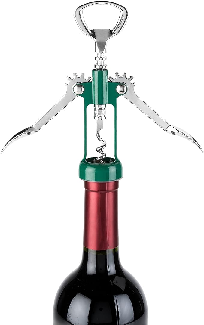 True Soar Winged Corkscrew Wine Opener Manual, Heavy Duty Stainless Steel Cork Openers in Chrome Finish Home Bar Accessories Bar Tools, Set of 1 Green