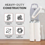 Zulay Kitchen Heavy Duty Stainless Steel Can Opener Manual with Bottle Opener - Rust Proof Manual Can Opener With Turn Knob & Comfy Soft Grip Handles - Cream