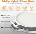 16" 3-Layer Hybrid Pizza Steel for Fast & Even Heating, Ceramic Nonstick Smooth Pizza Pan, Oven Baking Steel for Pizzas Up to 14", 304 Stainless Steel + Aluminum Core + 403 Stainless Steel, Non-etched