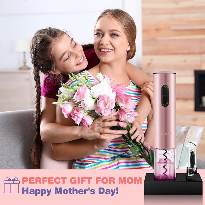 Secura Electric Wine Opener, Automatic Electric Wine Bottle Corkscrew Opener with Foil Cutter, Rechargeable (Rose Gold)