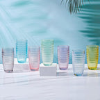 CREATIVELAND Highball Beverage Glasses Set of 6 Romantic Colored Thick & Heavy Base Big Capacity 14.87oz|440ml, Drinking Glass Tumblers for Iced Tea, Water, Soda & Juice and Cocktail