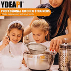 Ydeapi Fine Mesh Strainer, Stainless Steel Kitchen Strainers with Sturdy Handle, Set of 4 Metal Sieve for Food, Rice, Quinoa, Tea - 8.6", 6.3", 4.6", 2.7"