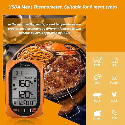 Bluetooth Meat Thermometer Smart Kitchen Thermometers with Timer Mode Temper Mode Digital Instant Read Food ThermometerA Grill Oven Thermometer with 4 Probes for Grill Candy Meat Oven Food Smoker