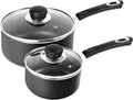 Utopia Kitchen Nonstick Stock Pot Saucepan Set with Lids, 1.5 Quart and 3 Quarts Multipurpose Stock Pots Set for Home, Kitchen or Restaurant, Grey & Black