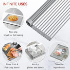 MERRYBOX Roll Up Dish Drying Rack, Silicone Wrapped Over The Sink Dish Rack Foldable Dish Drainer Anti-Slip Dish Racks for Kitchen Counter, Multipurpose Kitchen Sink Drying Rack, 18" x 13", Light Gray