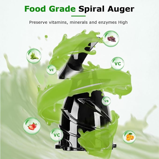 OMMO Cold Press Juicer Machines : 5.1" Wide Feed Chute Slow Masticating Juicer for Whole Fruits & Vegetables, Easy to Clean, High Juice Yield, BPA Free, Black