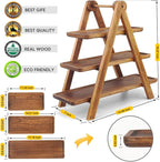 Manspdier Wood 3 Tier Serving Tray Three Tiered Cupcake Stand, Rectangle Serving Platter Wooden Farmhouse Tiered Tray, Party Serving Brown Decorative Tray Decor