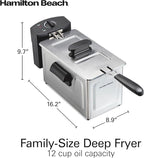 Hamilton Beach Family Style Electric Deep Fryer, Includes Frying Basket with Hooks, 1500 Watts, Easy Detach Magnetic Cord, 3 Liter / 12 Cup Oil Capacity, Stainless Steel (35220G)