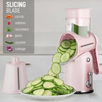 Zulay Kitchen Rotary Cheese Grater 5 Blade Cheese Shredder - Manual Hand Crank Cheese Grater With Reinforced Suction & 5 Interchangeable Drums - Easy to Use, Vegetable Chopper Round Mandoline Slicer
