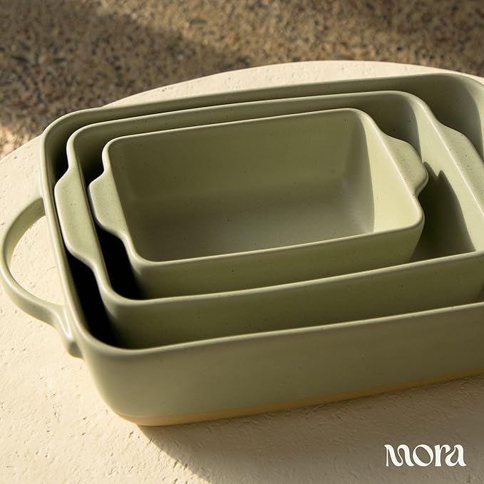 Mora Ceramic Baking Dish with Handles For Casserole, Lasagna, Gratin, Broiling, Roasting, and Baking. Large 9x13 in Pan, Extra Deep - Porcelain Serving Bakeware from Oven to Table. Freezer Safe - Thyme