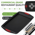 5-Piece Nonstick Baking Pans Set - Premium Carbon Steel Bakeware with PFOA/PFOS/PTFE-Free Coating, Red Silicone Handles (Black Red)