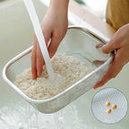 18/8 Stainless Steel Fine Mesh Strainer Basket with Feet, Rectangular Colander for Vegetables, Fruits, Pasta, Noodles – Rustproof, Durable & Easy to Clean (9.84 inch)