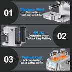 Horavie Espresso Machine 20 Bar, Compact Espresso Maker with Milk Frother, Stainless Steel Cappuccino & Latte Machine with LCD Screen, Adjustable Temperature, 44oz Water Tank for Home, Office