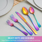 30 Pcs Rainbow Silverware Set Service for 6,Stainless Steel Flatware Serving Sets,Kitchen Tableware Set,Utensil Set for Home and Restaurant,Knives Forks Spoons Set,Mirror Polished,Dishwasher Safe
