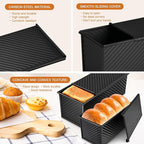 2Pack Large Bread Pan with Lids – 2.2LB Dough Capacity, Non-Stick Carbon Steel Bread Pans for Homemade Sandwich and Sourdough Bread, Corrugated Toast Mold (Black)