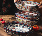 Red Daisy Flower Vintage Style Ceramic Bakeware Casserole Dish Baking Pan Lasagna Pans Baking Dish with Handles for Oven/Cooking/Kitchen-1 PCS, 60 OZ