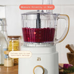 Beautiful by Drew Barrymore 10-Cup Food Processor, 500-Watts, Variable Speed, Pulse, 3" Wide Feed Tube, Stainless Steel Blades, Dishwasher Safe, Large Bowl, Accessories Included (White Icing)