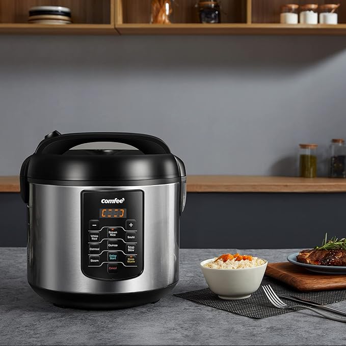 COMFEE' Rice Cooker 10 cup Uncooked/20 cup Cooked, Rice Maker, Steamer, Saute, Steamer and Warmer, 5.2 QT Large Capacity, Brown Rice, Quinoa and Oatmeal, 8 One-Touch Programs