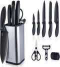 RAXCO Knife Set with Block,10-Piece Kitchen Knives Stainless Steel,Pro-sharpened for Cooking,Slicing,Mincing,Dicing,Black