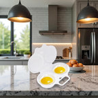 2 Pcs White Egg Poacher, Microwave Egg Boiler Poacher, 2 Cavity Nonstick Poached Egg Maker With Lid, Egg Poacher Microwave Egg Cooker, Double Drain Poached Egg Cups Cookware（13 * 5cm）
