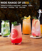 16.2oz Drinking Glasses Set of 8, Tall Water Highball Glasses, Unique Design Lead-Free Crystal Glassware, Glass Cups for Mojito and Mixed Drink Cocktail Glass Set