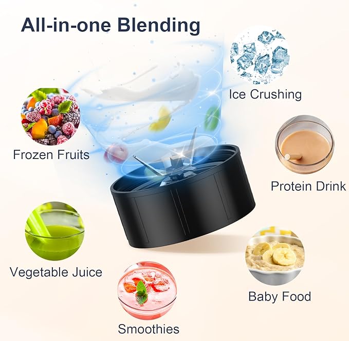 KOIOS Smoothie Blender, 900W Personal Blender for Shakes and Smoothies for Kitchen with 2 Portable Cups 22oz, Single Serve Smoothies Maker Mixer for Juices, Nutritious Recipe, Grey Blue
