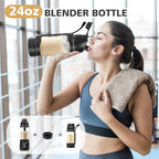 Portable Blender with Insulated Carrying Case & Recipe Book for Shakes and Smoothies, 24 OZ Personal Juicer Electric Protein Shaker Bottle, Mini Small Blender Cup with USB-C Rechargeable, Travel Lid