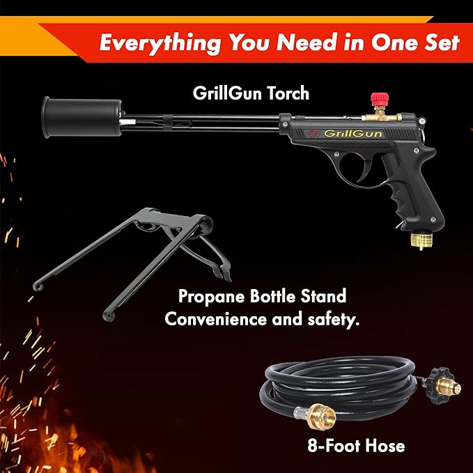 Grillblazer GrillGun Handheld Propane Charcoal Torch – 400,000+ BTU Flame Torch for Instant Charcoal Ignition, Outdoor Cooking, Firepits, Camping, BBQ – Portable High-Power Blowtorch With Hose