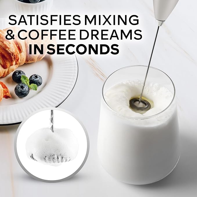 Zulay Kitchen Powerful Milk Frother Wand With 4 AA Duracell Batteries - Ultra Fast Handheld Drink Mixer - Electric Whisk Foam Maker for Coffee, Lattes, Cappuccino, Matcha & Creamer - Light Gray
