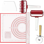 5 pcs Pizza Tool Set Includ Pastry Pizza Roller, Pizza Dough Docker that Time-Saving and Dough Scraper Cutter and Pizza Cutter Wheel and Silicagel Pastry Mat (5 pcs)