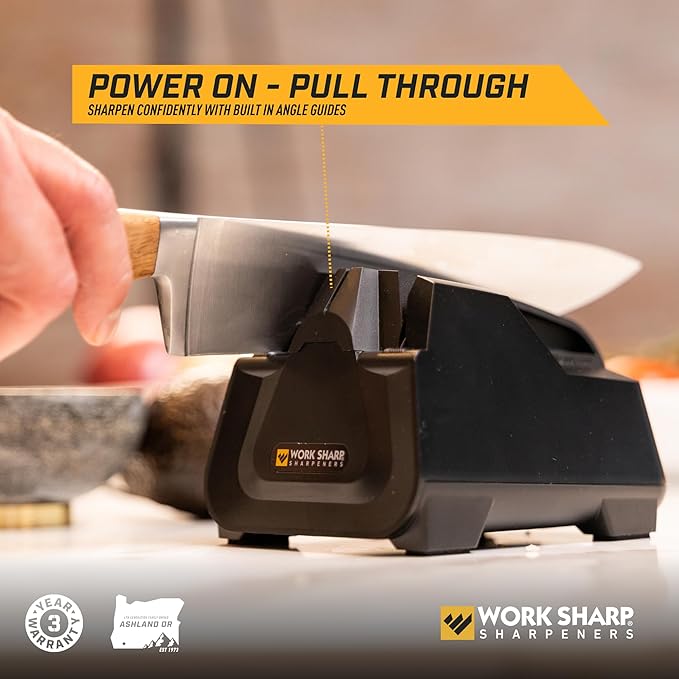 Work Sharp Electric Kitchen Knife Sharpener - Get knives ready for cookouts and BBQ's- Fits in Kitchen Drawer, Sharpens every time, fast & easy