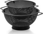 2PCS Black Colander for Kitchen, 3QT and 5QT, Stainless Steel Pasta Strainer with Handle, Pasta Strainer for Fruits Vegetables Cooking Food, Dishwasher Safe