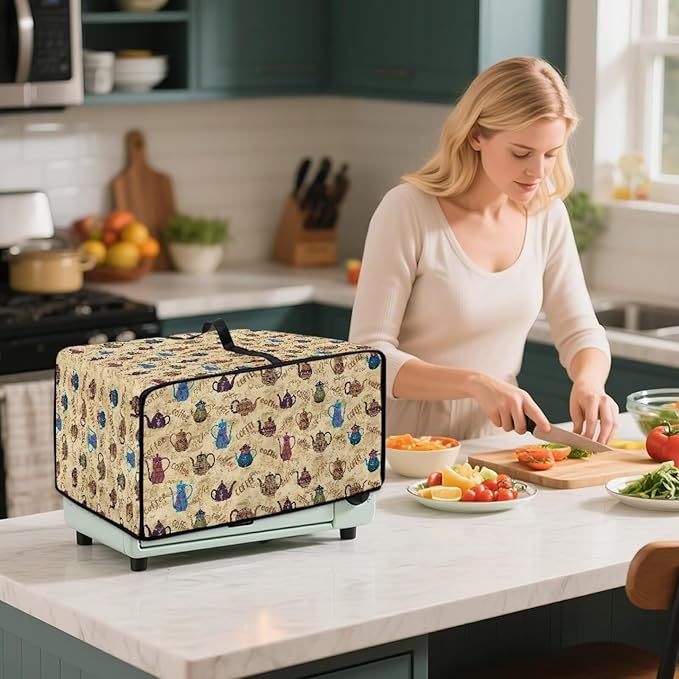 Coffee Kettle Print Toaster Oven Dust Cover, Fingerprint Protectors and Greasy Protection Machine Washable Universal Toaster Oven Protector for Kitchen, (Large-18.5*22.5*12.99 inches)