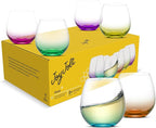JoyJolt Hue Stemless Wine Glass Set, Large 15 oz Stemless Wine Glasses Set of 6 for White Red or Water, Short Glass Tumblers, No Stem Margarita Glasses, Colored Tumbler