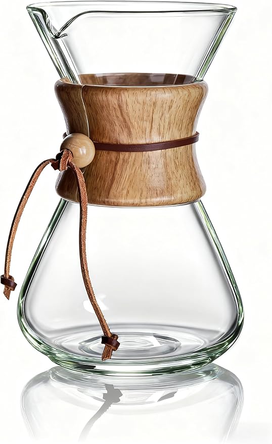 AGOGO Pour Over Coffee Maker Glass - Barista Kit with 304 Stainless Filter for Home, Office, Camping, Cafes - Easy Clean Coffee Dripper Set (Soft Towel&Brush) (28oz Slim Shape w/SS Filter)