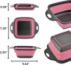 Pink Silicone Food Colander Kitchen – Small Collapsible Strainer with Handle Collapsable Strainer Kitchen Foldable Colander for Pasta Spaghetti Fruit Vegetable