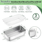 TeamFar Loaf Pans for Baking Bread, 9 x 5 Inch Stainless Steel Bread Loaf Pan with Lid, Meatloaf Pan Tin for Homemade Bread, Brownies, Meal Prep, Storage, Healthy & Dishwasher Safe - Set of 3