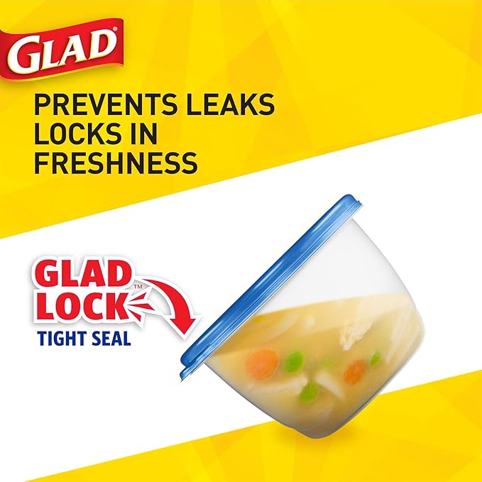 Glad GladWare Entree Food Storage Containers with Lids, Medium Square No BPA Plastic for Meal Prep and Lunches, Lock Tight Seal, Microwave and Dishwasher Safe, 25 Oz, 5 Count - 6 Pack