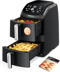 12QT Large Double Air Fryer, 10-in-1 Dual Airfryer with 2 Baskets & SyncHeat Tech for Even Cooking, Stacked Compact Design, Smart Finish & Match Cook, PFAS-Free Nonstick, Dishwasher Safe, Black