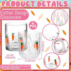 LemonRoad 4 Pcs Easter Icon Juice Glasses 12 oz Easter Stemless Wine Glasses Carrot Double Old Fashion Drinking Cups for Spring Holiday Drinks Party Supplies Gifts(Carrot)