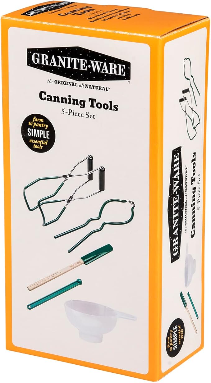 Granite Ware 5-Piece Essential Canning Tools Set - Lid Wrench, Funnel, Jar Lifter, Bubble Remover, Magnetic Lid Lifter - Must-Have Canning Equipment for Preserving Fruits & Vegetables